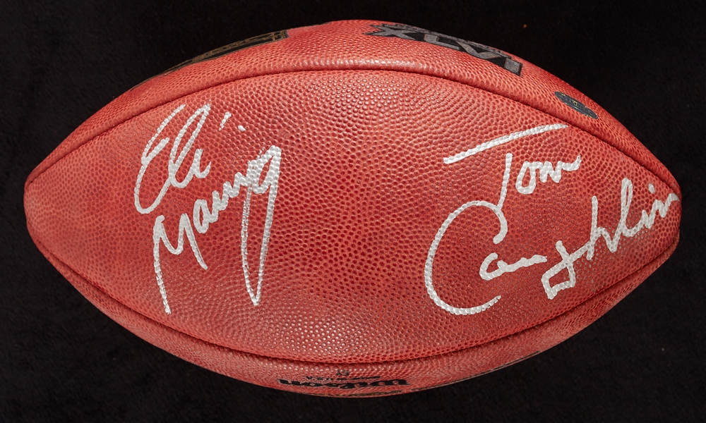 Eli Manning & Tom Coughlin Dual-Signed Super Bowl XLII & XLVI Logo Football (Steiner)