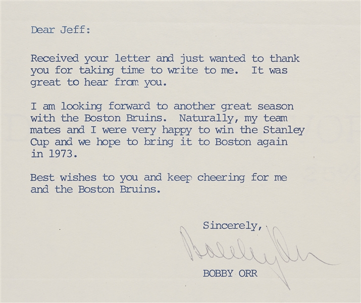 Bobby Orr Signed Group with (2) Typed Letter & 1971-72 Topps Card (3)