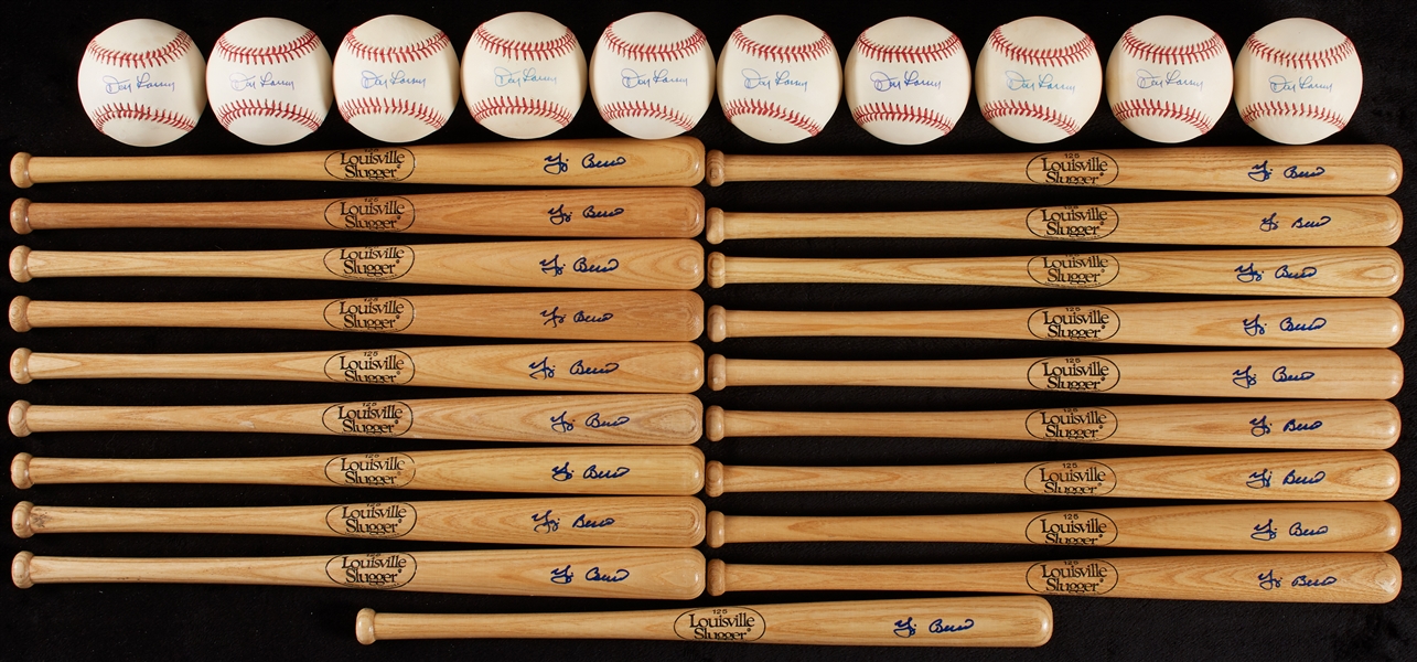Don Larsen & Yogi Berra Single-Signed Baseballs & Mini-Bats Group (29)