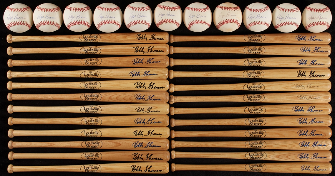 Bobby Thomson & Ralph Branca Single-Signed Baseballs & Mini-Bats Group (35)