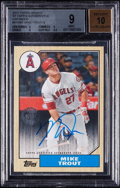 2017 Topps Update Mike Trout '87 Topps Autographs Ash Wood (1/3) BGS 9 (AUTO 10)