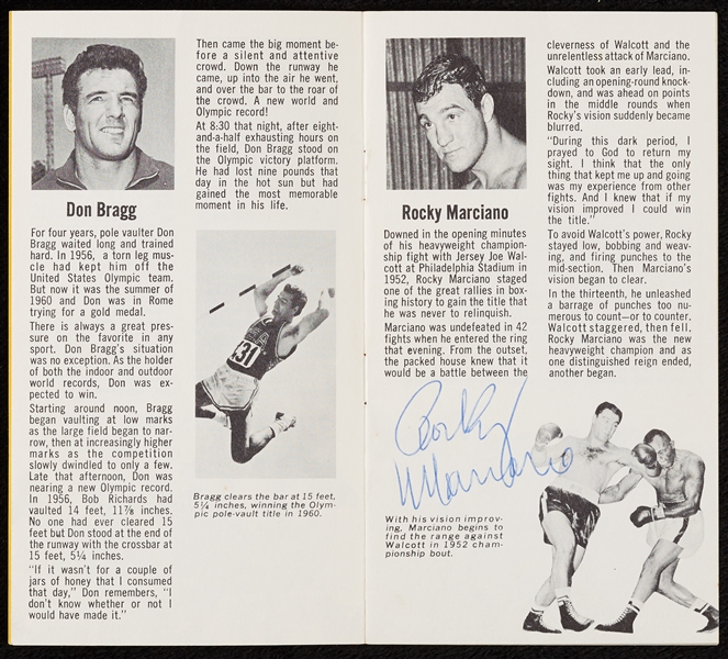 Rocky Marciano Signed Great Moments In Sports Page in Booklet (PSA/DNA)