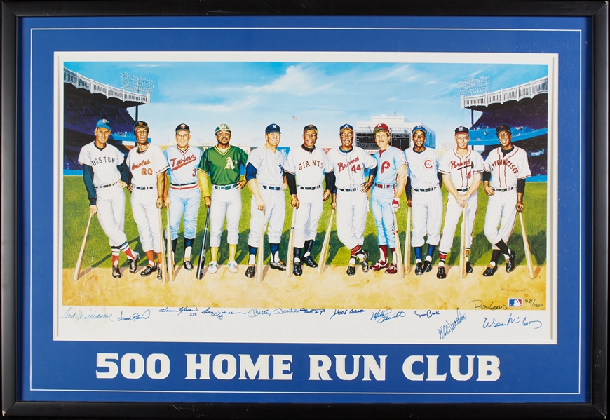 500 Home Run Club Multi-Signed Ron Lewis Framed Poster (11) 