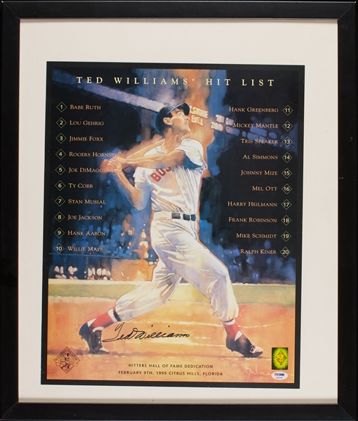 Ted Williams Signed Hit List 16x20 Poster (Green Diamond) (PSA/DNA)