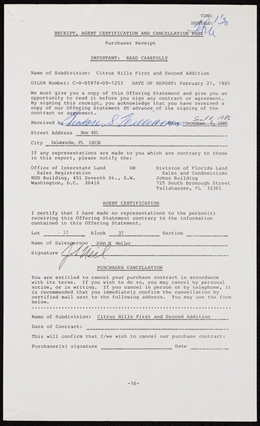 Ted Williams Full Signature Signed Real Estate Document (1985)