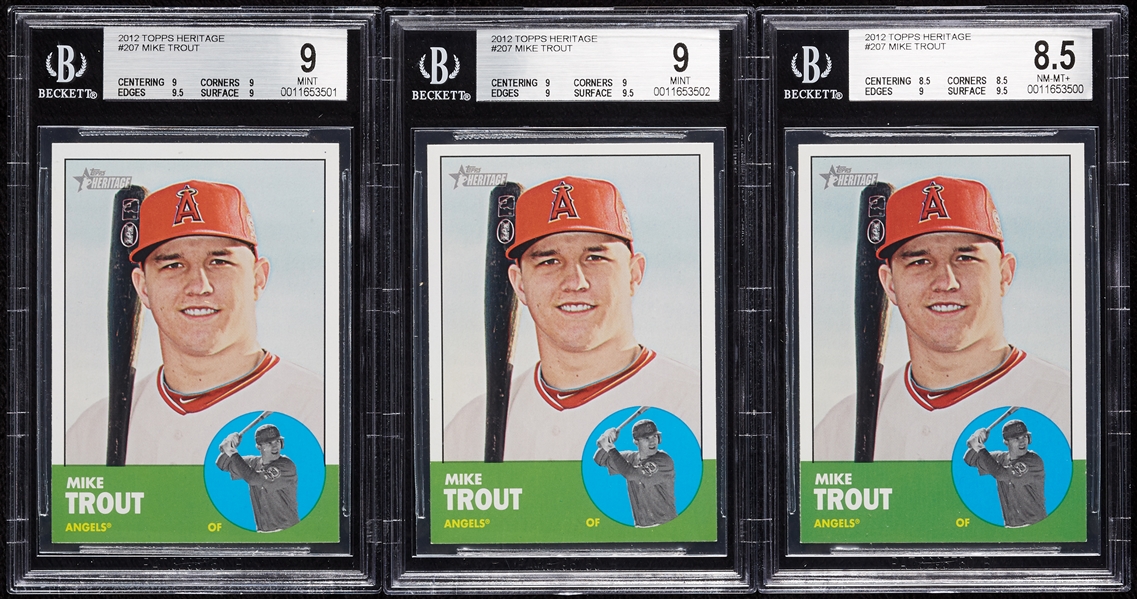 2012 Topps Heritage Mike Trout No. 207 BGS-Graded Trio (3)