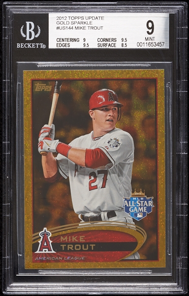 2012 Topps Update Mike Trout Gold Sparkle No. US144 BGS 9