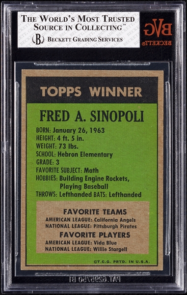 1972 Topps '71 Winner Fred Sinopoli No. 17 BVG 4.5