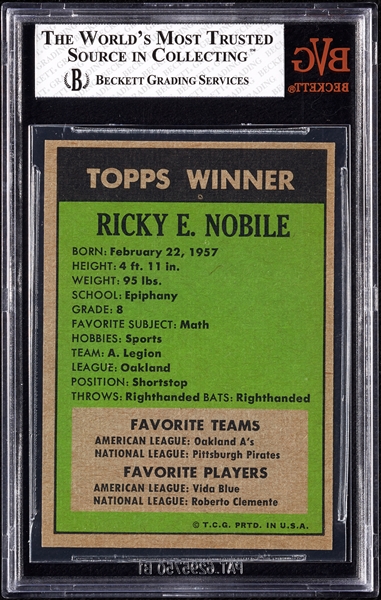 1972 Topps '71 Winner Rickey Nobile No. 14 BVG 7