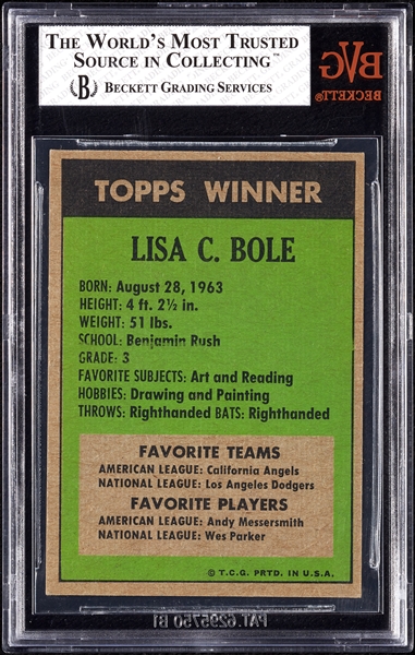 1972 Topps '71 Winner Lisa Bole No. 3 BVG 6.5