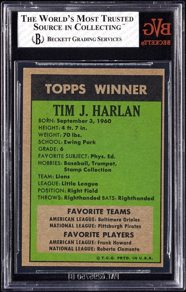 1972 Topps '71 Winner Tim Harlan No. 9 BVG 7