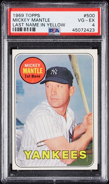 1969 Topps Mickey Mantle Last Name in Yellow No. 500 PSA 4