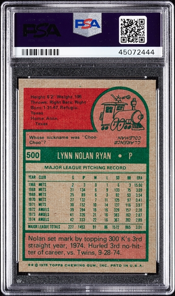 1975 Topps Nolan Ryan No. 500 PSA 8