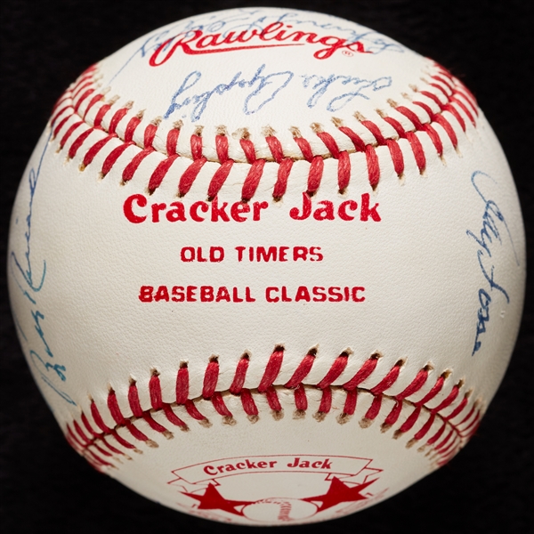 Old Timers Multi-Signed Cracker Jack Baseball with Joe DiMaggio (13)