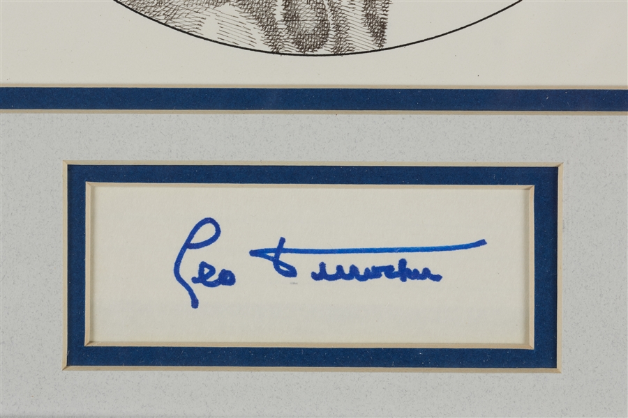 Leo Durocher Cut Signature with Murray Tinkelman Original Illustration