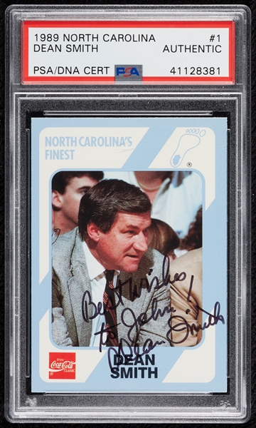 Dean Smith Signed 1989 North Carolina No. 1 (PSA/DNA)