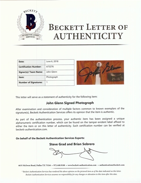 John Glenn Signed 8x10 Photo (BAS)