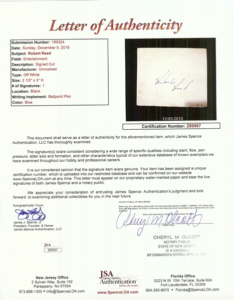 Robert Reed The Brady Bunch Cut Signature (JSA)