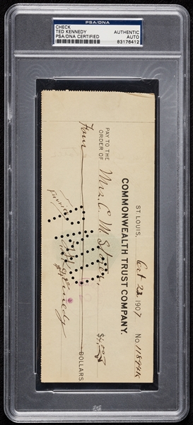 Ted Kennedy Signed Bank Check (19th Century Baseball Player) (1907) (PSA/DNA)