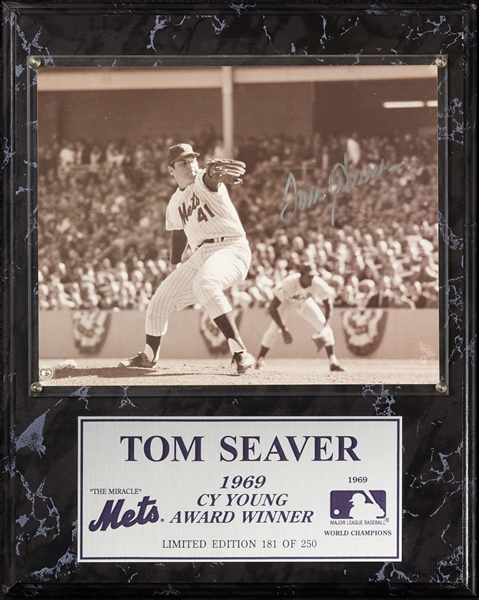 Tom Seaver Signed 8x10 Photo 1969 Commemorative Plaque (181/250)