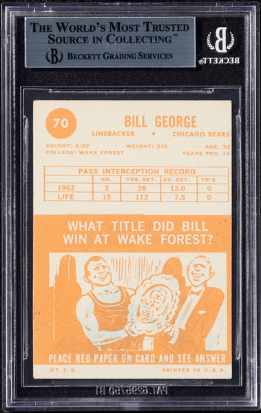 Bill George Signed 1963 Topps No. 70 (BAS)
