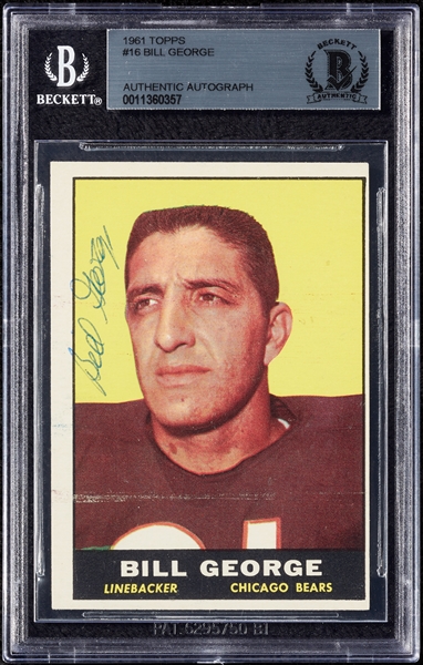 Bill George Signed 1961 Topps No. 16 (BAS)