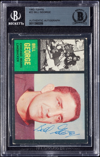 Bill George Signed 1962 Topps No. 22 (BAS)
