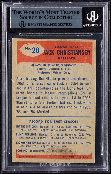 Jack Christiansen Signed 1955 Bowman No. 28 (BAS)