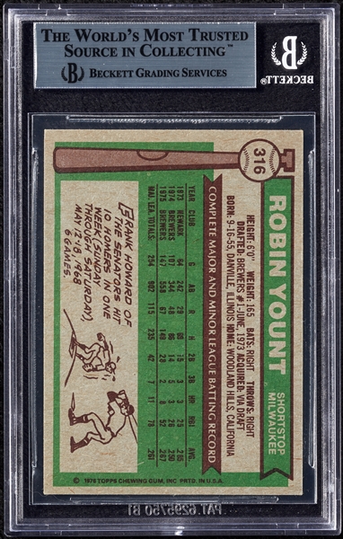 Robin Yount Signed 1976 Topps No. 316 (BAS)