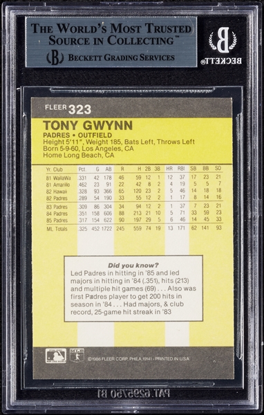 Tony Gwynn Signed 1986 Fleer No. 323 (BAS)