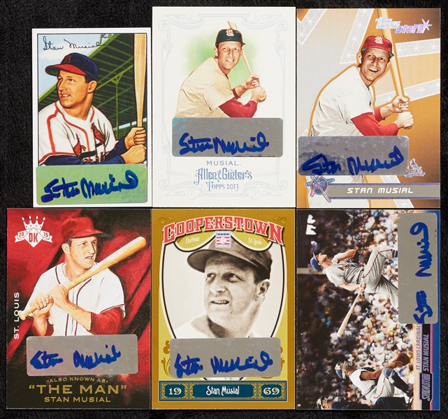 Stan Musial Signed Trading Card Group (6)