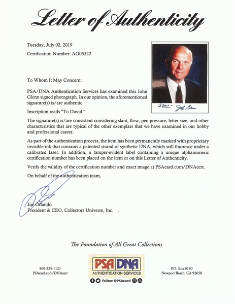 John Glenn Signed 8x10 Photo (PSA/DNA)