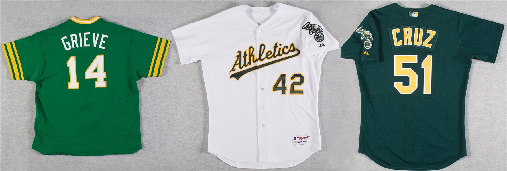 Oakland A's Game-Used Jerseys Group with Grieve, Cruz, Gallego (3)