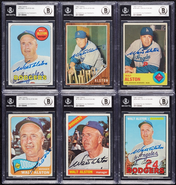 Walt Alston Signed 1962-1969 Topps Group (6) (BAS)