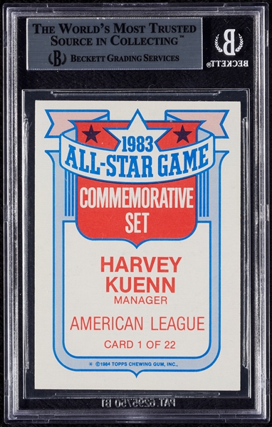 Harvey Kuenn Signed 1984 Topps Glossy All-Stars No. 1 (BAS)