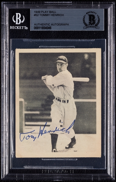 Tommy Henrich Signed 1939 Play Ball No. 52 (BAS)