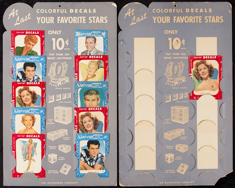 1952 Star-Cal Entertainment Decals Store Display With 10 Decals in Packages  