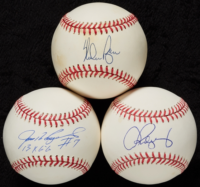 Nolan Ryan, Alex Rodriguez & Ivan Rodriguez Single-Signed Baseballs (3)
