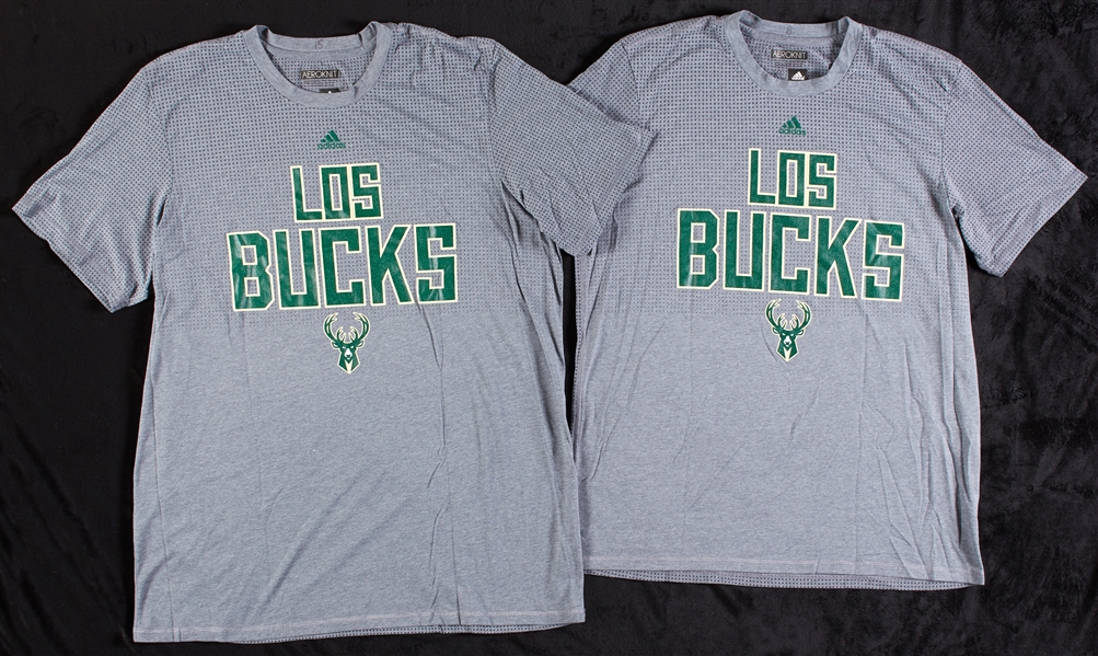 Greg Monroe & Matthew Dellavedova Game-Used Bucks Shooting Shirts (2) (Team LOA)