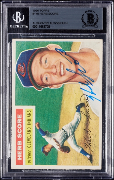 Herb Score Signed 1956 Topps RC No. 140 (White Back) (BAS)