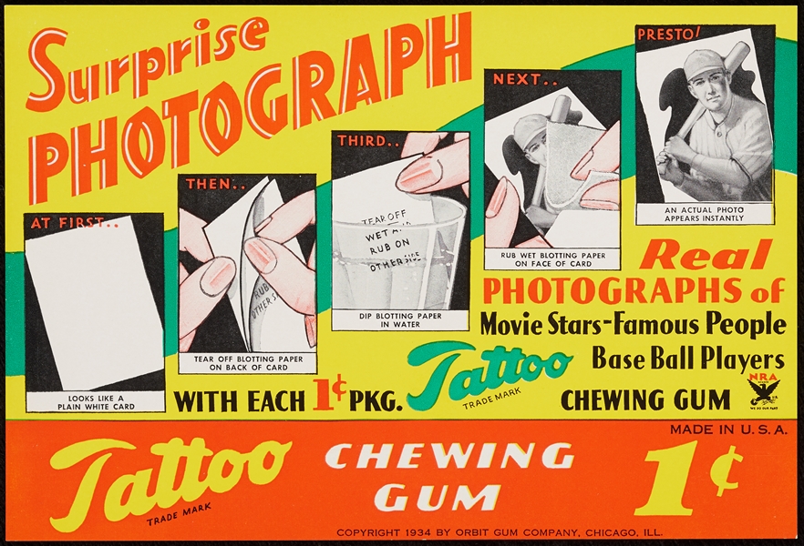 1934 R308 Tattoo Orbit Gum Surprise Pictures Display Card