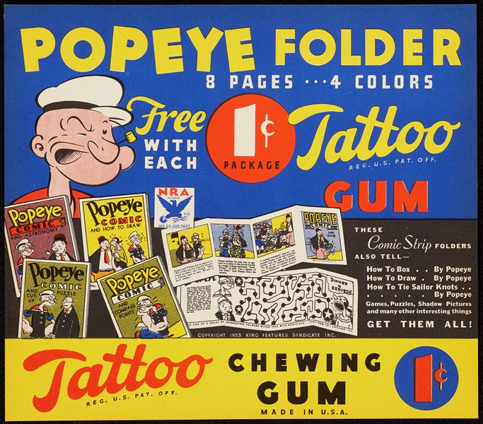 1933 R113 Orbit Gum Popeye Comics Folders Display Card