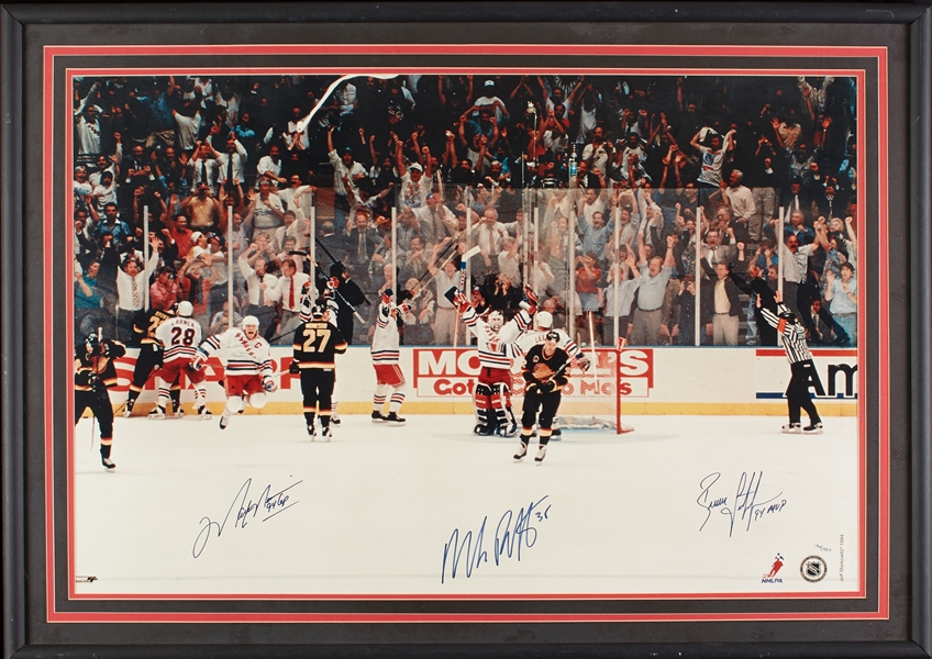 Mark Messier, Brian Leetch & Mike Richter Signed 1994 Stanley Cup Photo (146/1994) (BAS)