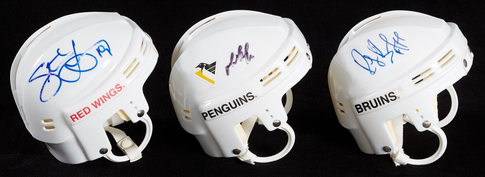 Signed Hockey Mini-Helmet Group with Lemieux, Yzerman, Bourque (3) (JSA)