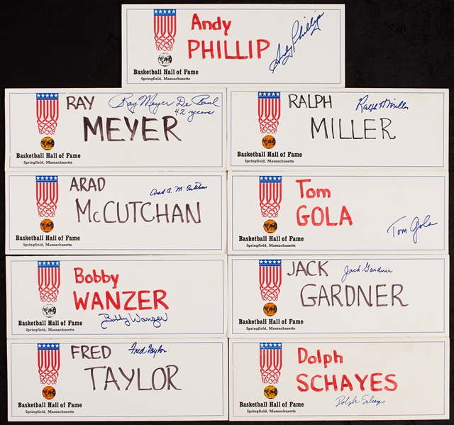 Signed Basketball Hall of Fame Nameplates Group with Schayes (9)