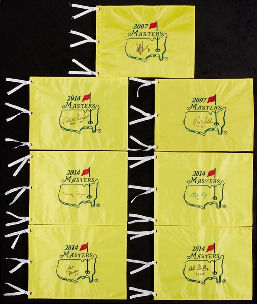 Masters Winners Signed Flags Group with Inscriptions (7)
