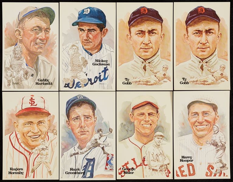 Perez-Steele HOF Art Postcards Group with (2) Cobb, Hornsby (57)