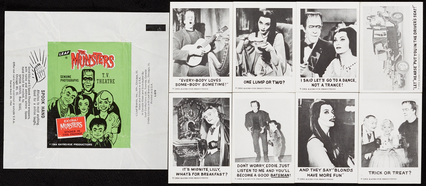 1964 Leaf Munsters Complete Set and Blazing Sticker Set, Wrapper (89)