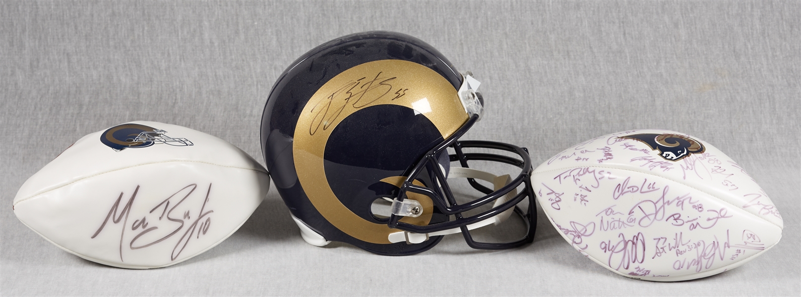 Signed St. Louis Rams Group with Laurinaitis Helmet, Bulger Football & 2004 Team-Signed Football (3)