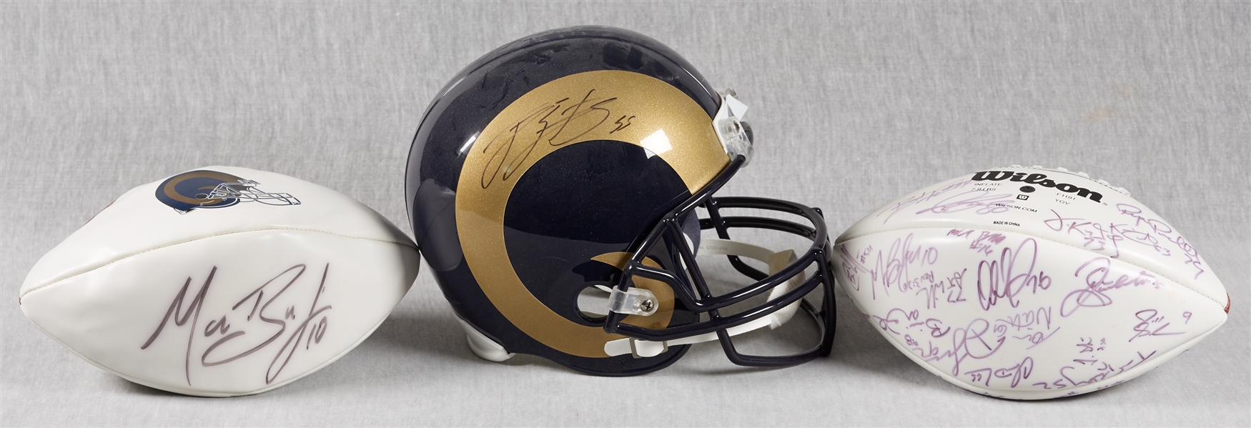 Signed St. Louis Rams Group with Laurinaitis Helmet, Bulger Football & 2004 Team-Signed Football (3)